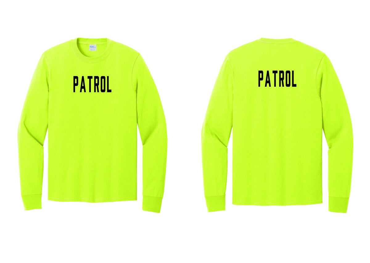 NYC Factory Patrol Cotton Long Sleeve T-Shirt (Classic) - Front + Back - Safety Green