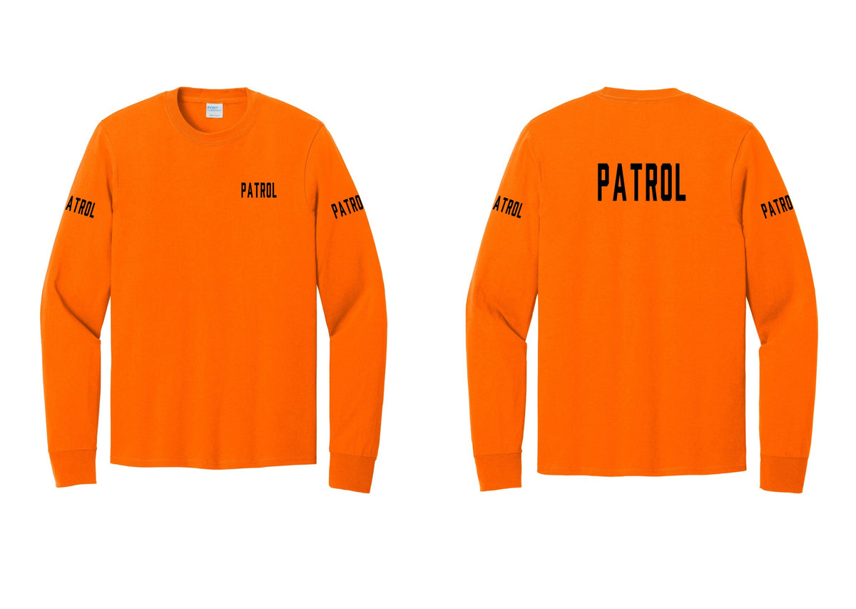NYC Factory Patrol Cotton Long Sleeve T-Shirt (Classic) - Chest + Back + Patrol Sleeves - Safety Orange