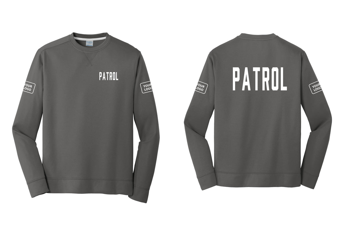 NYC Factory Custom Logo Patrol Performance Fleece Crewneck Sweatshirt (Classic) - Chest + Back + Your Logo Sleeves - Charcoal