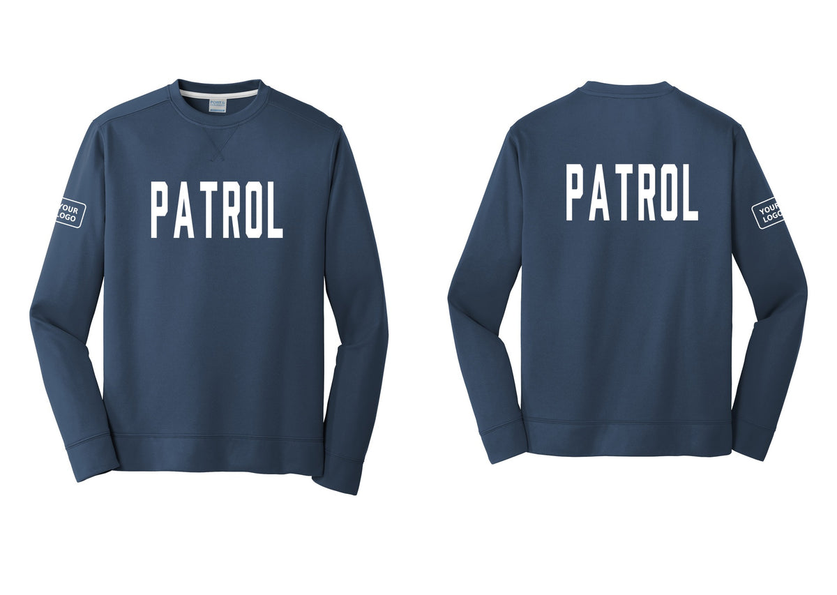 NYC Factory Custom Logo Patrol Performance Fleece Crewneck Sweatshirt (Classic) - Front + Back + Your Logo Sleeve - Navy