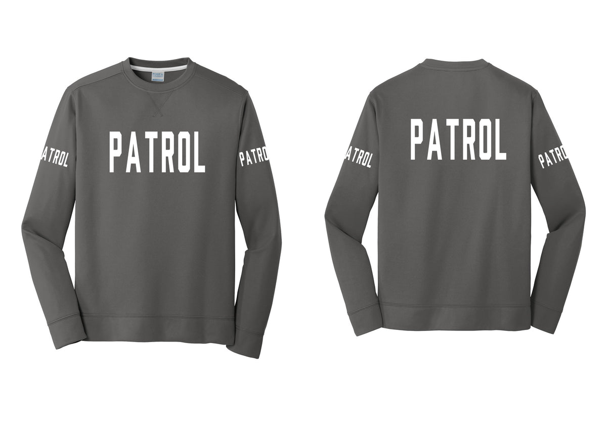 NYC Factory Patrol Performance Fleece Crewneck Sweatshirt (Classic) - Front + Back + Patrol Sleeves - Charcoal