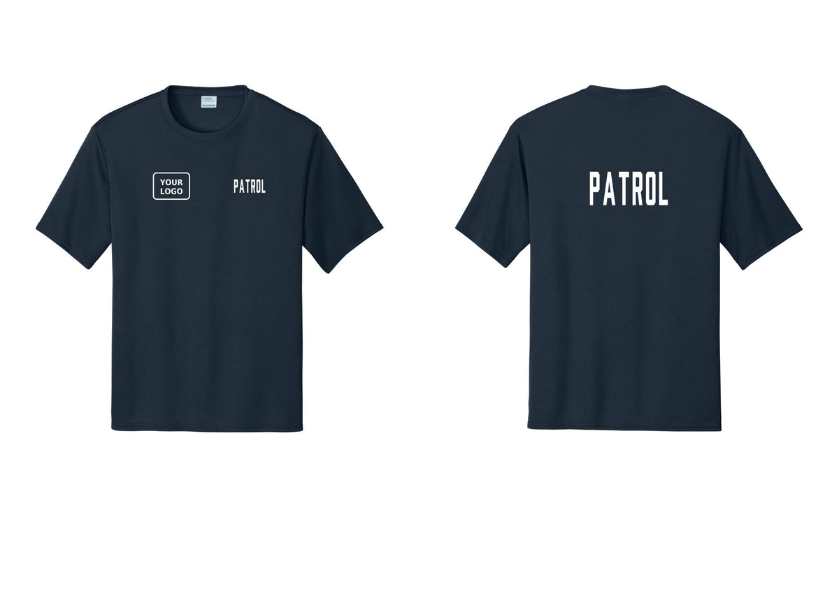 NYC Factory Custom Logo Patrol Performance T-Shirt (Classic) - PATROL + Your Logo + Back - Navy