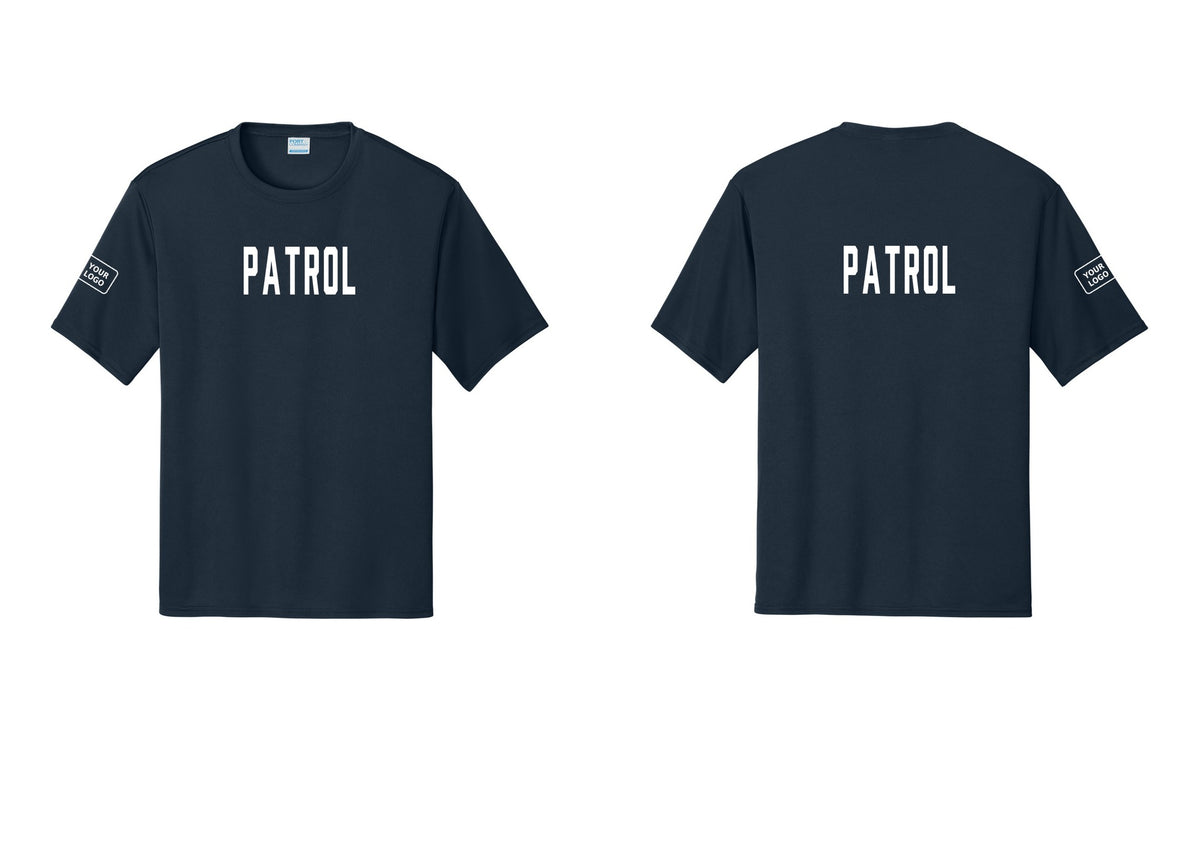 NYC Factory Custom Logo Patrol Performance T-Shirt (Classic) - Front + Back + Your Logo Sleeve - Navy