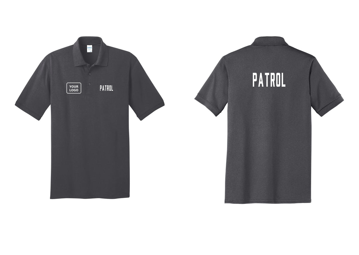 NYC Factory Custom Logo Patrol Polo Shirt (Classic) - PATROL + Your Logo + Back - Charcoal