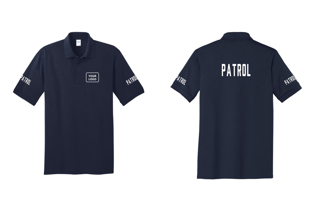 NYC Factory Custom Logo Patrol Polo Shirt (Classic) - Your Logo + Back + Patrol Sleeves - Navy