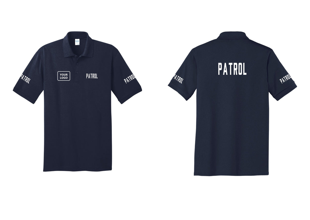 NYC Factory Custom Logo Patrol Polo Shirt (Classic) - PATROL + Your Logo + Back + Patrol Sleeves - Navy