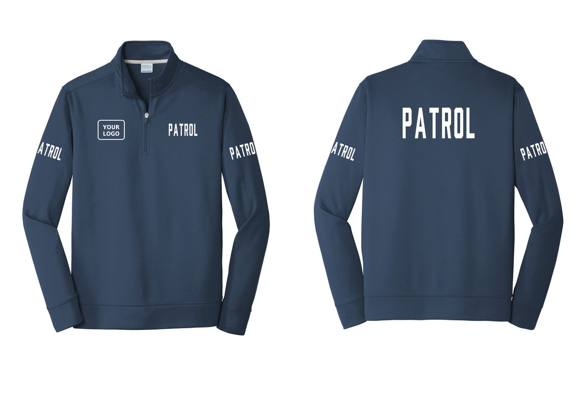 NYC Factory Custom Logo Patrol Performance Fleece 1/4-Zip Pullover Sweatshirt (Classic) - PATROL + Your Logo + Back + Patrol Sleeves - Navy