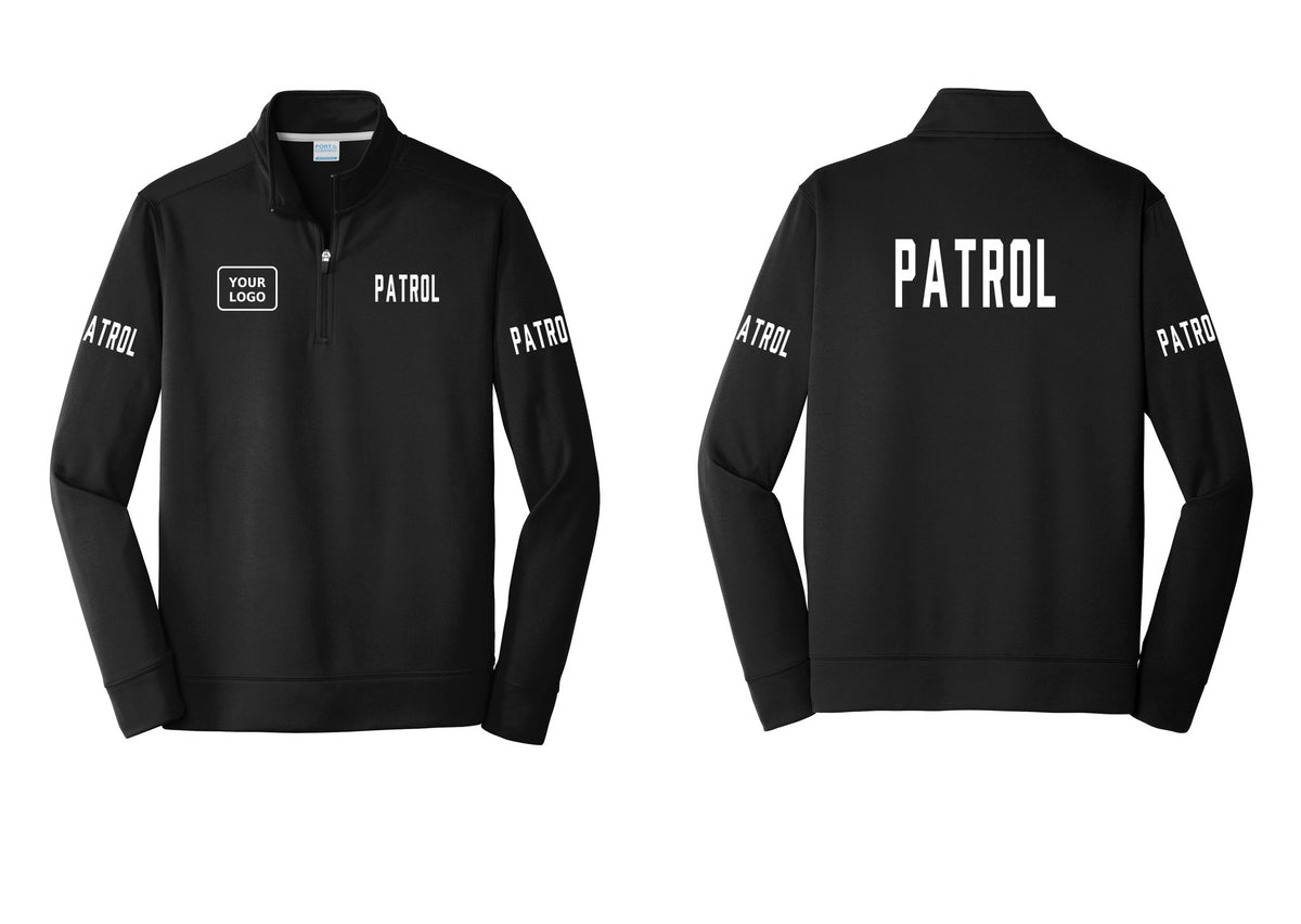 NYC Factory Custom Logo Patrol Performance Fleece 1/4-Zip Pullover Sweatshirt (Classic) - PATROL + Your Logo + Back + Patrol Sleeves - Black