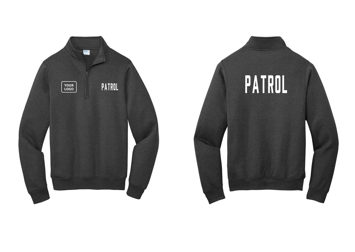 NYC Factory Custom Logo Patrol Cotton Fleece 1/4-Zip Pullover Sweatshirt (Classic) - PATROL + Your Logo + Back - Dark Heather Grey