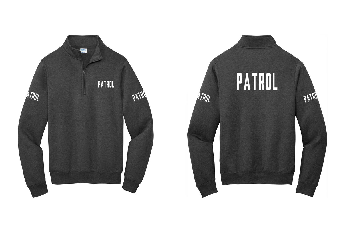 NYC Factory Patrol Cotton Fleece 1/4-Zip Pullover Sweatshirt (Classic) - Chest + Back + Patrol Sleeves - Dark Heather Grey