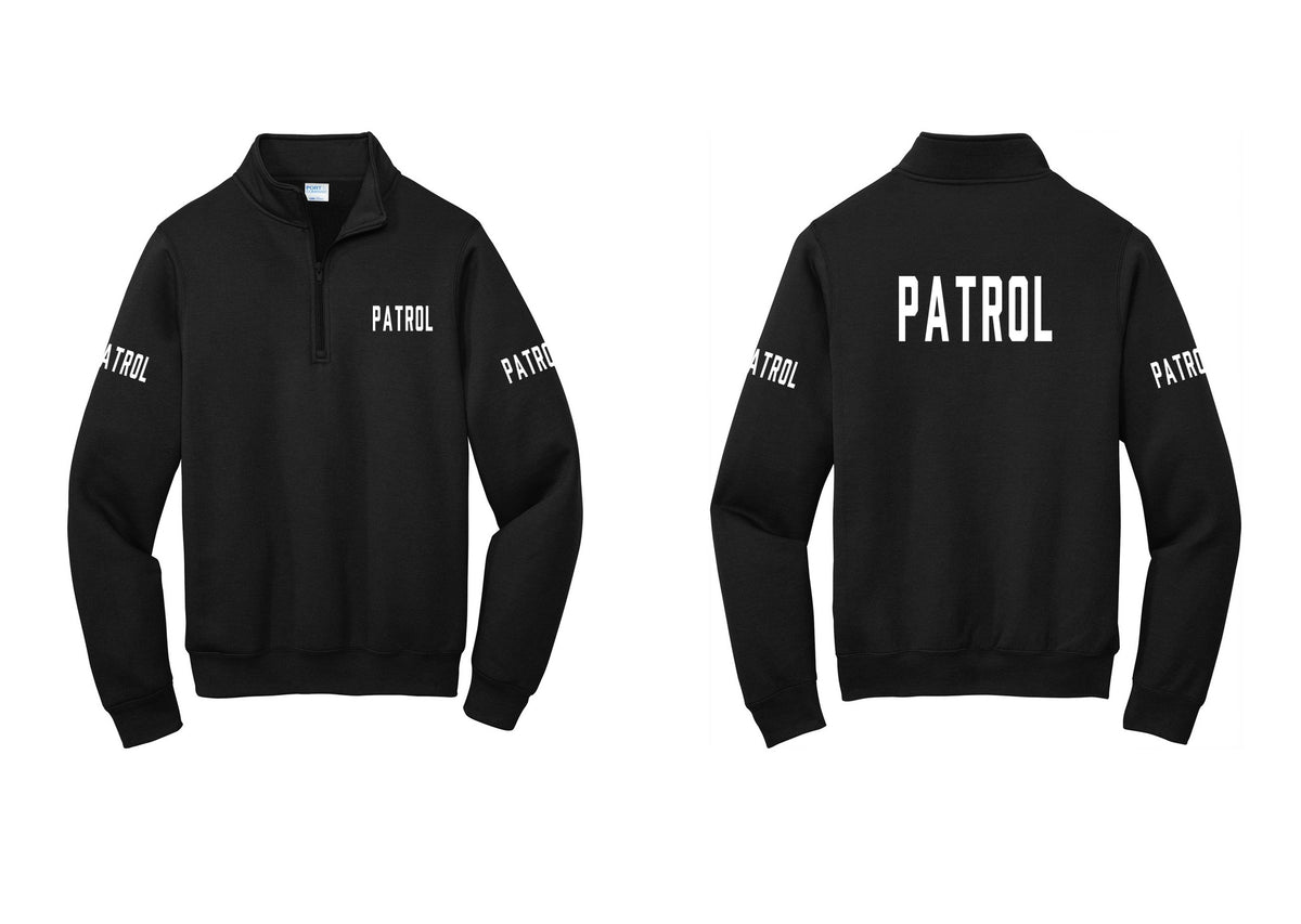 NYC Factory Patrol Cotton Fleece 1/4-Zip Pullover Sweatshirt (Classic) - Chest + Back + Patrol Sleeves - Black
