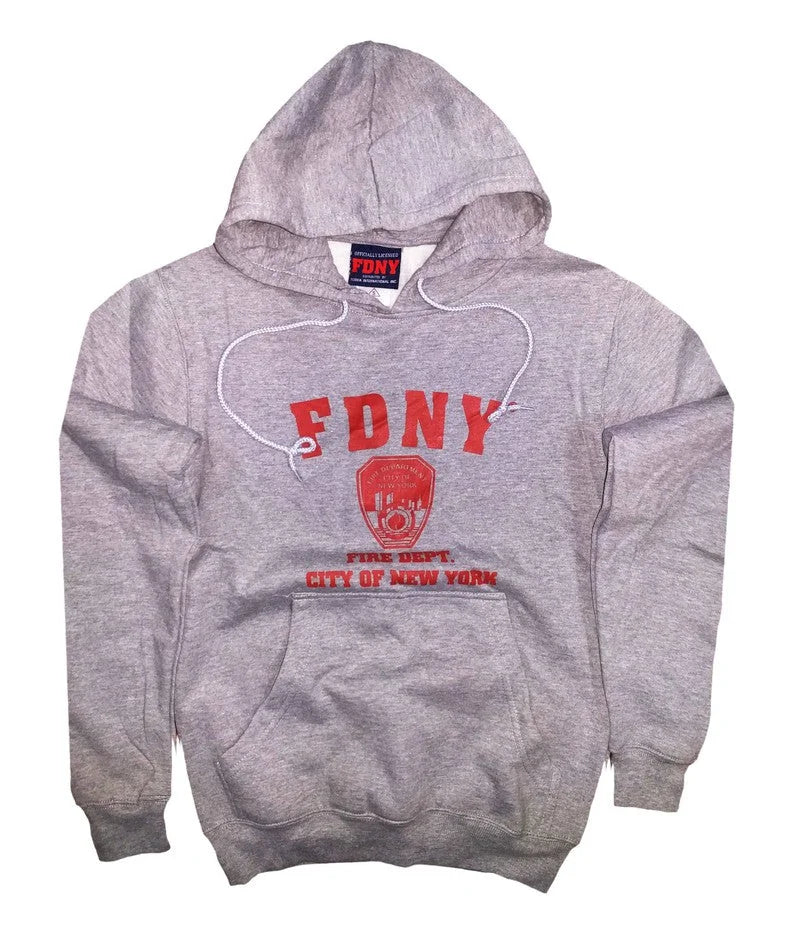 FDNY Kids Hoodie Red Print Sweatshirt Gray