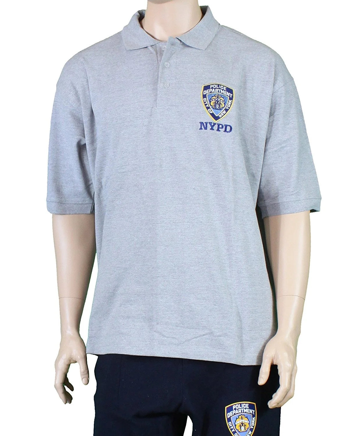 NYPD Men's Polo Shirt (Embroidered Chest Design, Heather Gray)