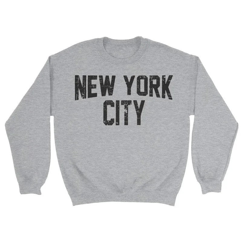 New York City Distressed Sweatshirt Screenprinted Gray Adult NYC Lennon Shirt