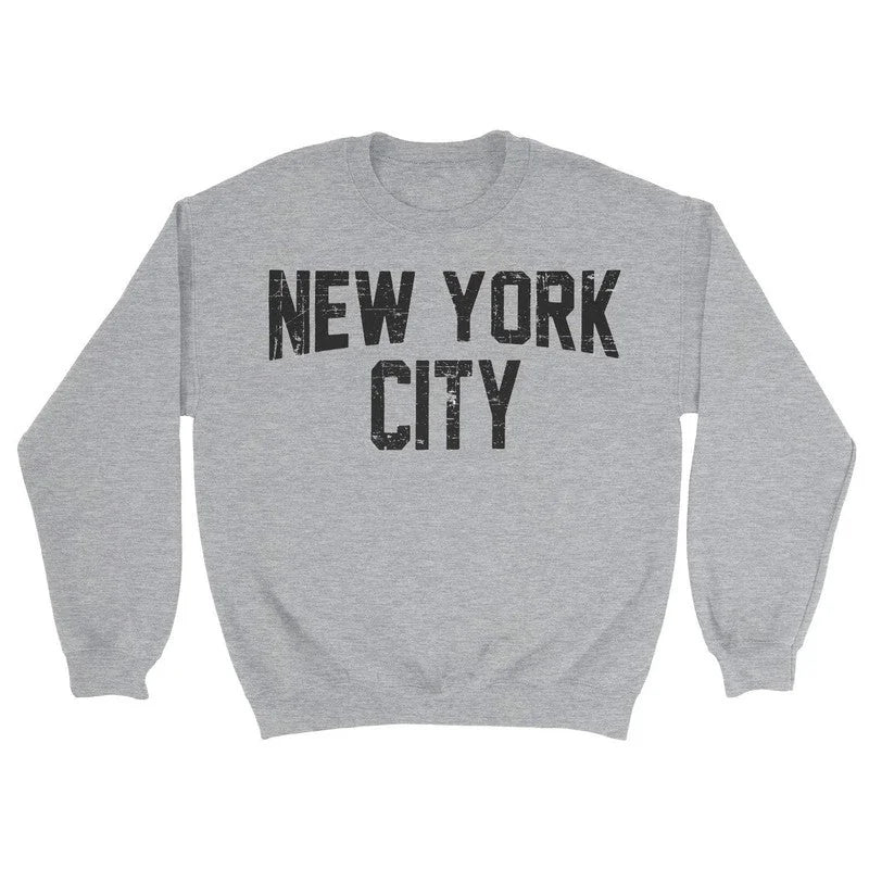 New York City Distressed Sweatshirt Screenprinted Gray Adult NYC Lennon Shirt