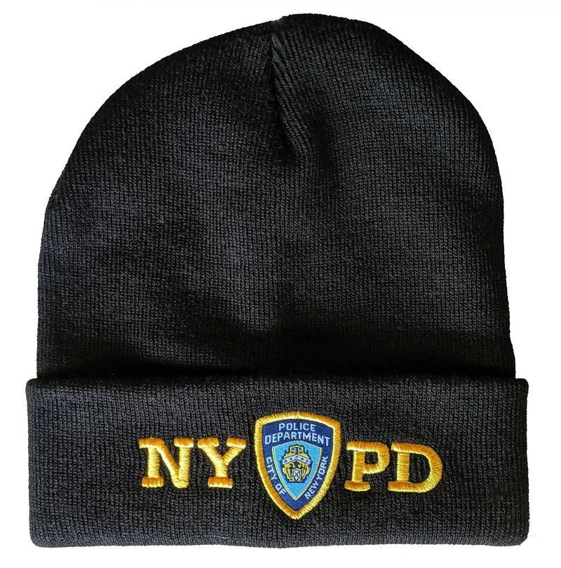 NYPD Winter Hat Police Badge New York Police Department Black & Gold One Size