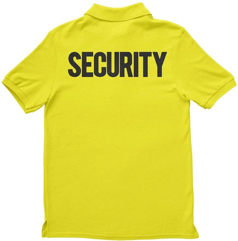 Mens Security Polo Shirt Front Back Print (Solid, Safety Green / Black)