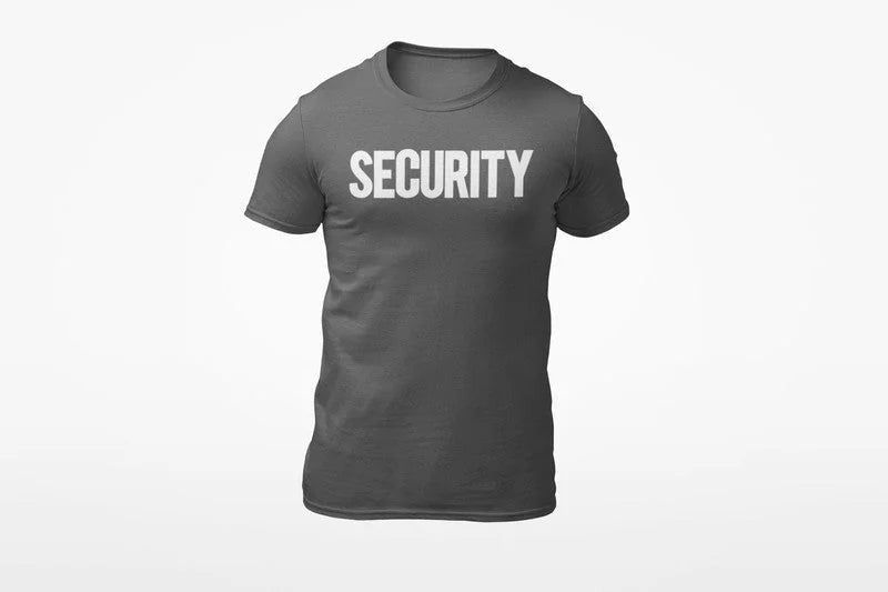 Security T-Shirt Front Back Print Men's Tee (Solid Design, Charcoal / White)