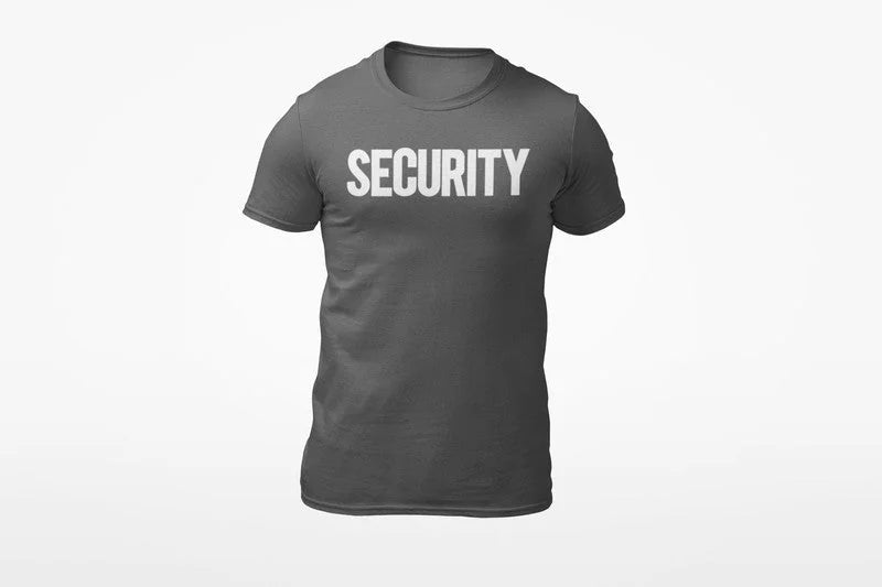 Security T-Shirt Front Back Print Men's Tee (Solid Design, Charcoal / White)
