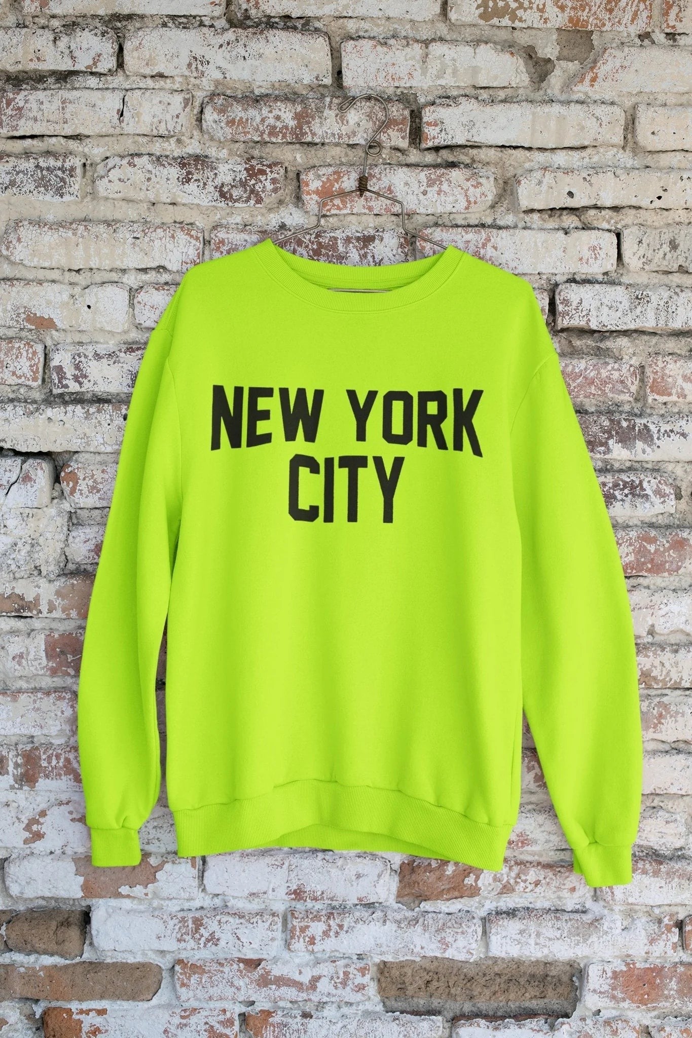 New York City Crewneck Adult Unisex Sweatshirt (Safety Green & Black)