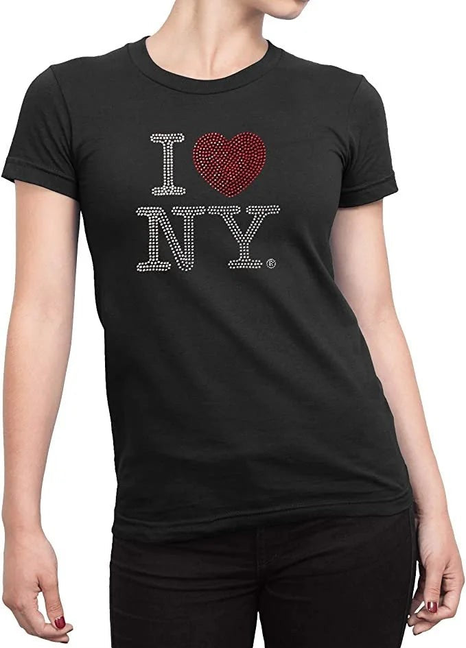 I Love NY Ladies Rhinestone Tee Black | Official NYC Apparel | NYC