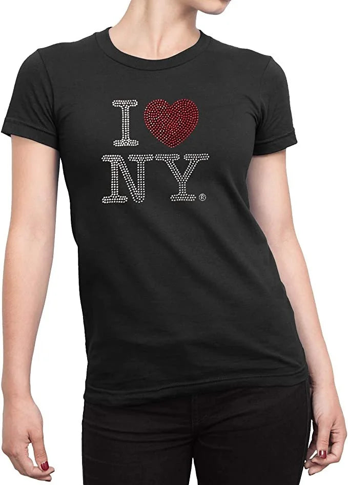 I Love NY Ladies Rhinestone Tee Black | Official NYC Apparel | NYC