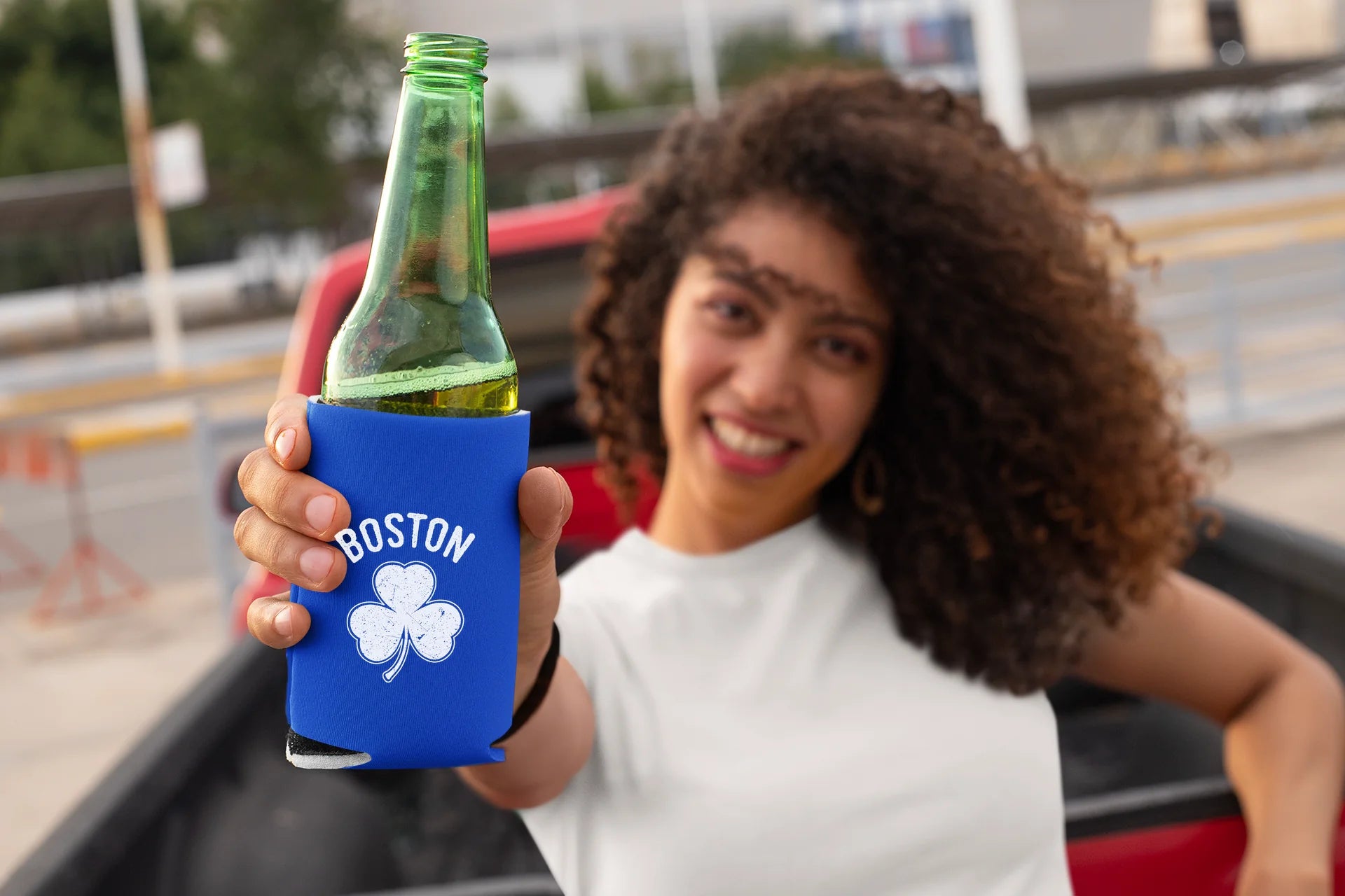 Irish Boston Shamrock White Design Custom Can Coolers Promotional