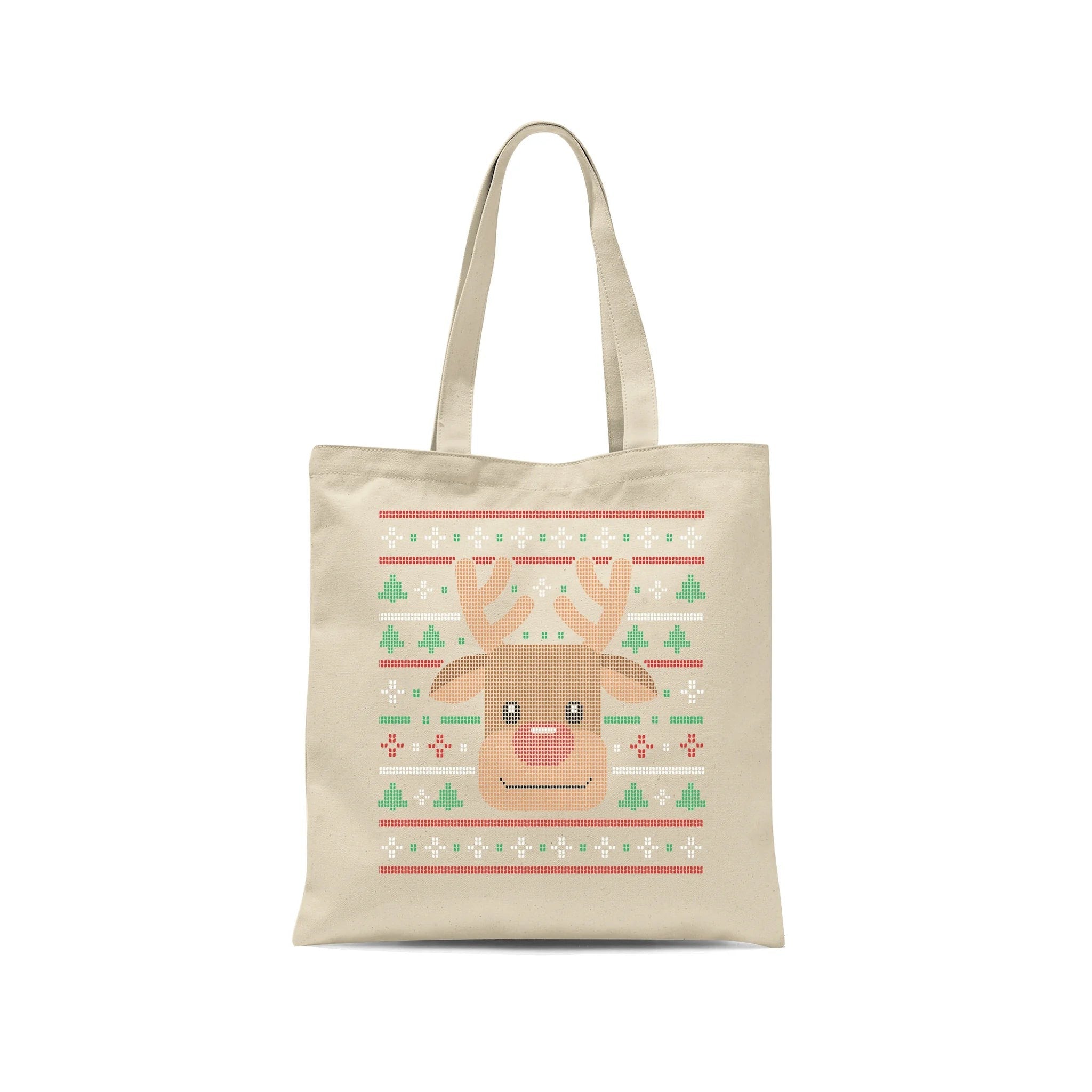 Ugly Xmas Reindeer Design Custom Tote Bags Add Your Design or Artwork Natural Medium