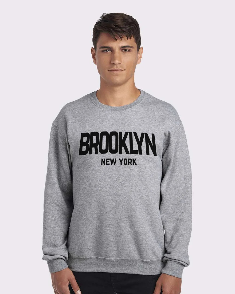 Brooklyn New York Retro Design Custom Crewneck Sweatshirt Heather Gray