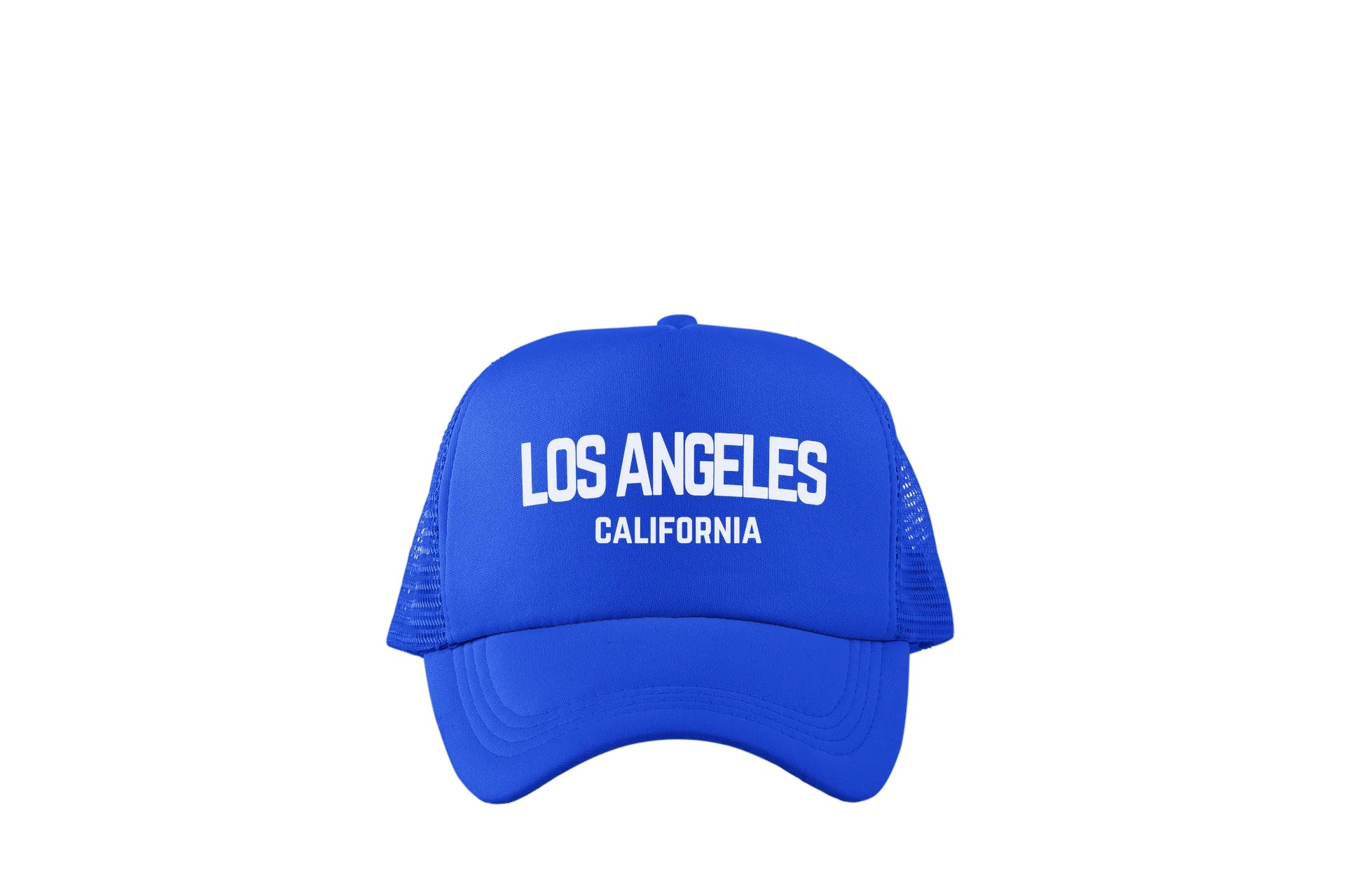 Los Angeles California White Retro Design Trucker Baseball Hat Royal Blue
