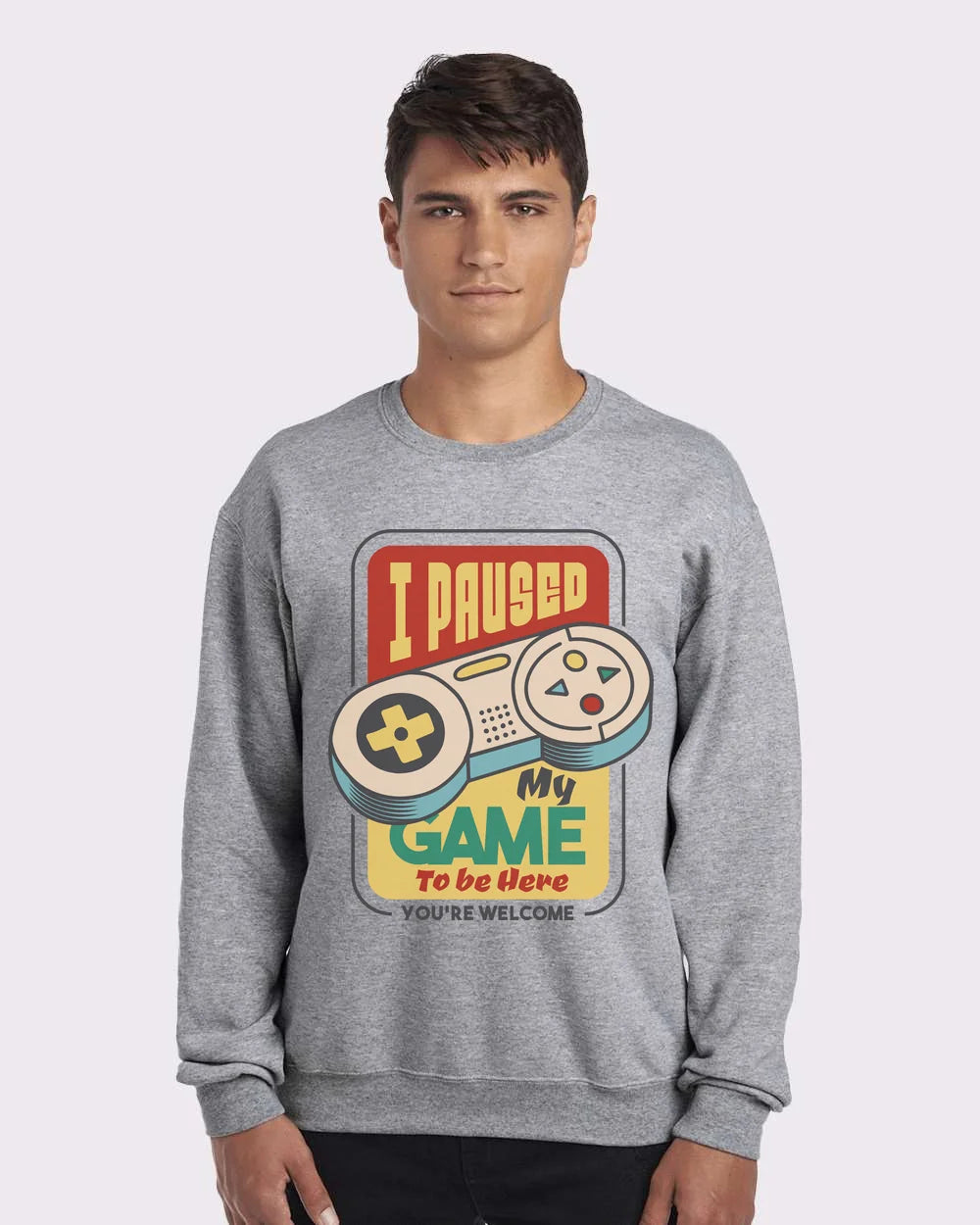 I paused my game.. Custom Crewneck Sweatshirt Heather Gray