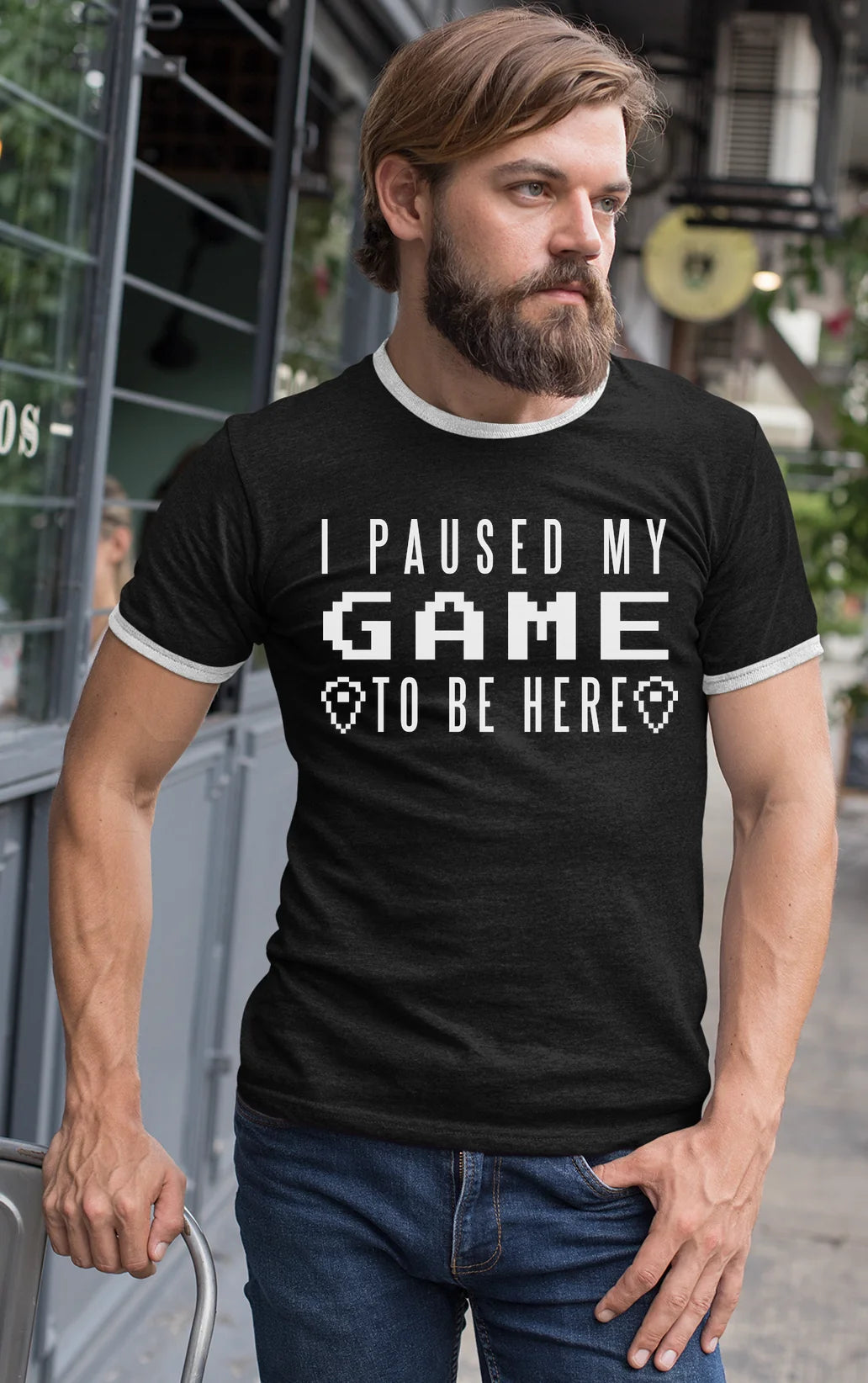 I Paused My Game To Be Here White Print Mens Ringer T-Shirt Tee