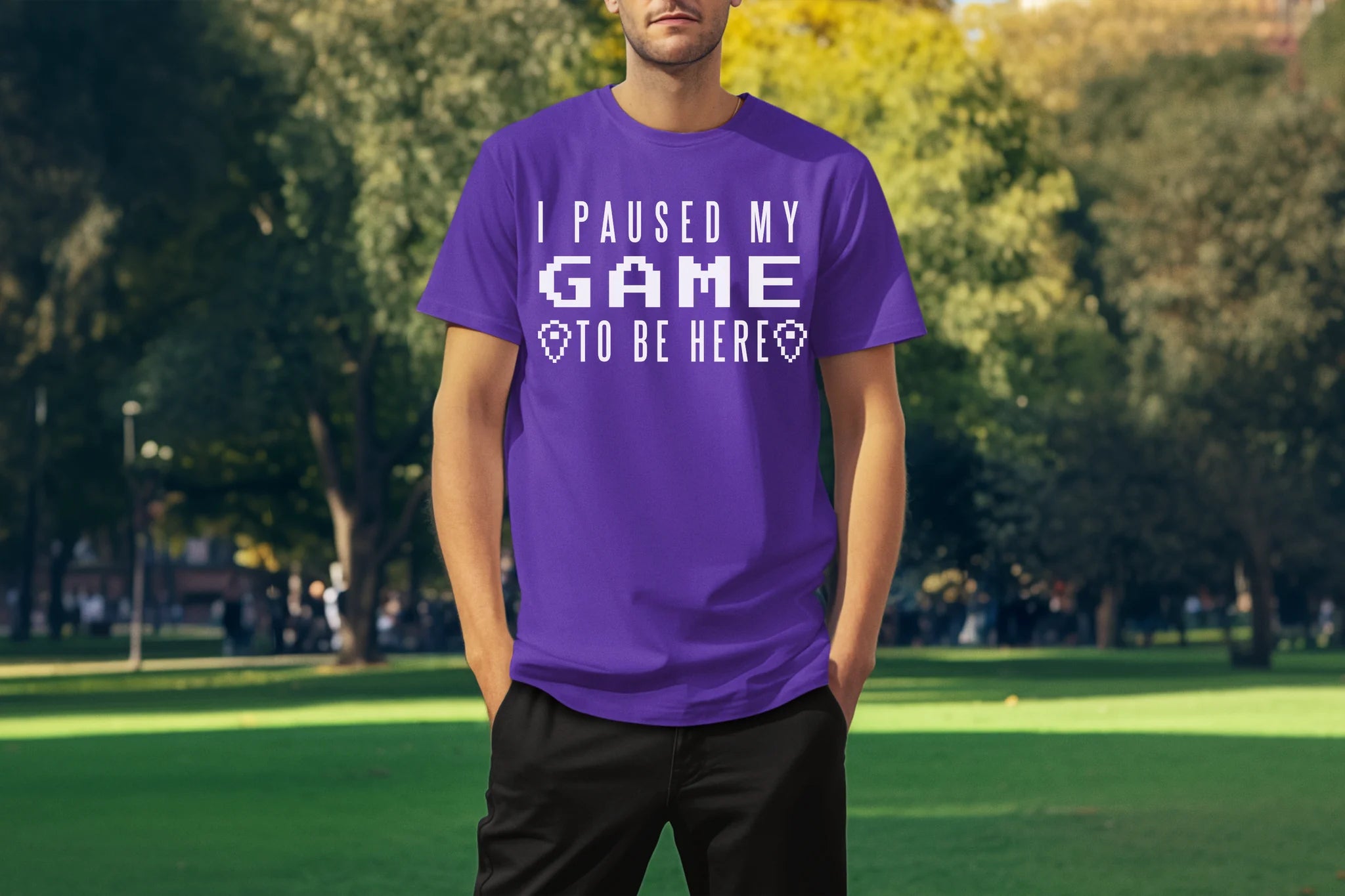 I Paused My Game To Be Here White Print Custom T-Shirt Purple