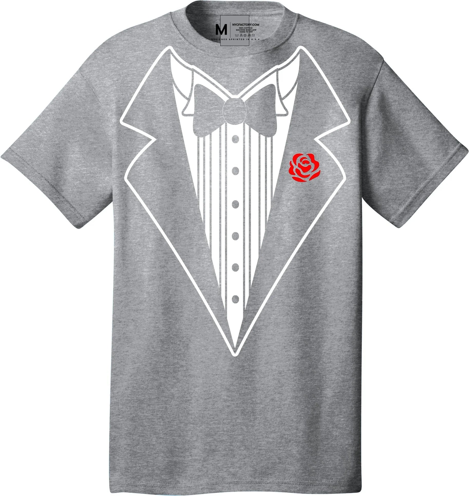 Men's Funny Tuxedo T-Shirt (Heather Gray, Bowtie & Rose)