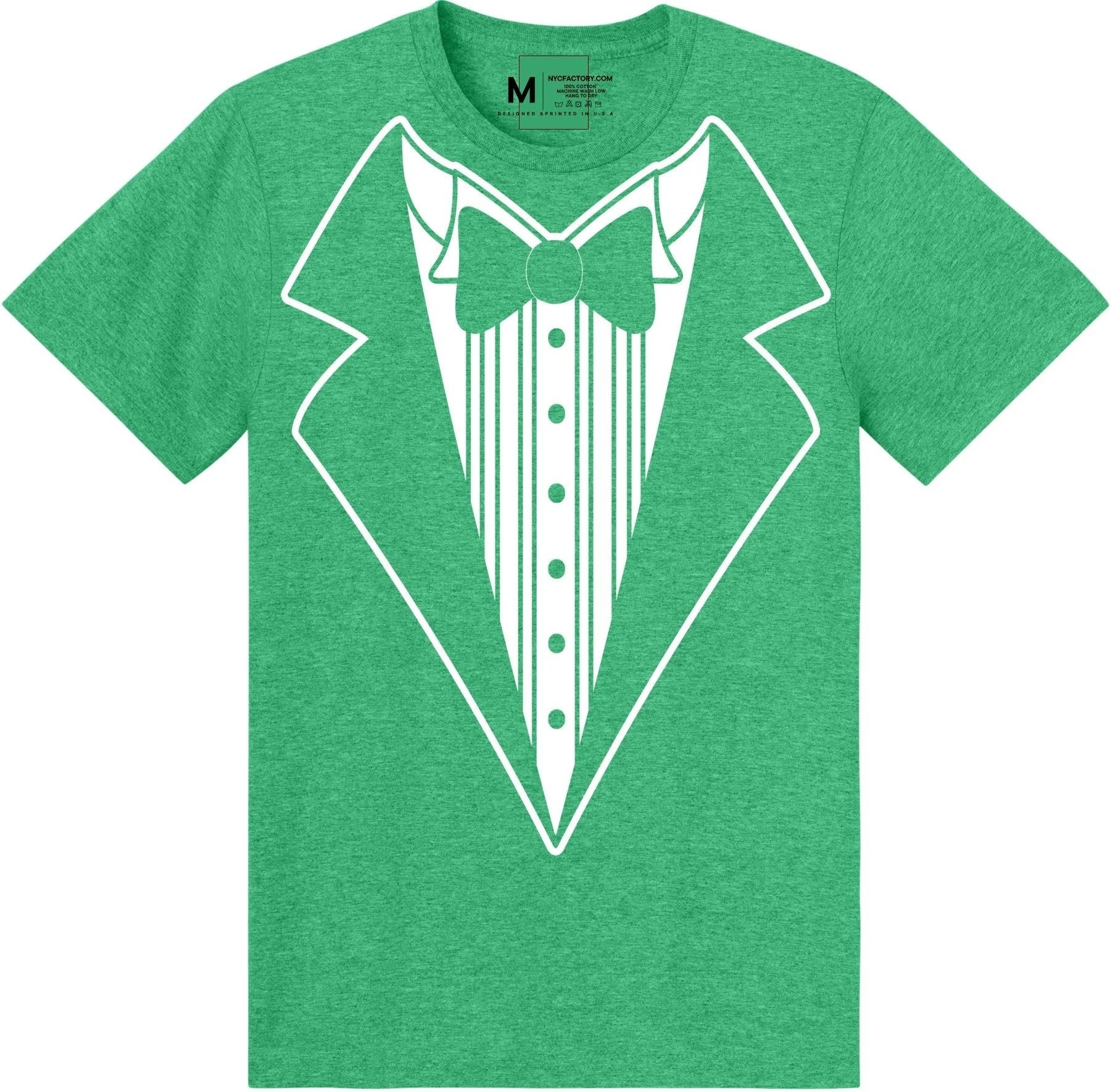 Men's Funny Tuxedo T-Shirt (Heather Green, Bowtie Design)