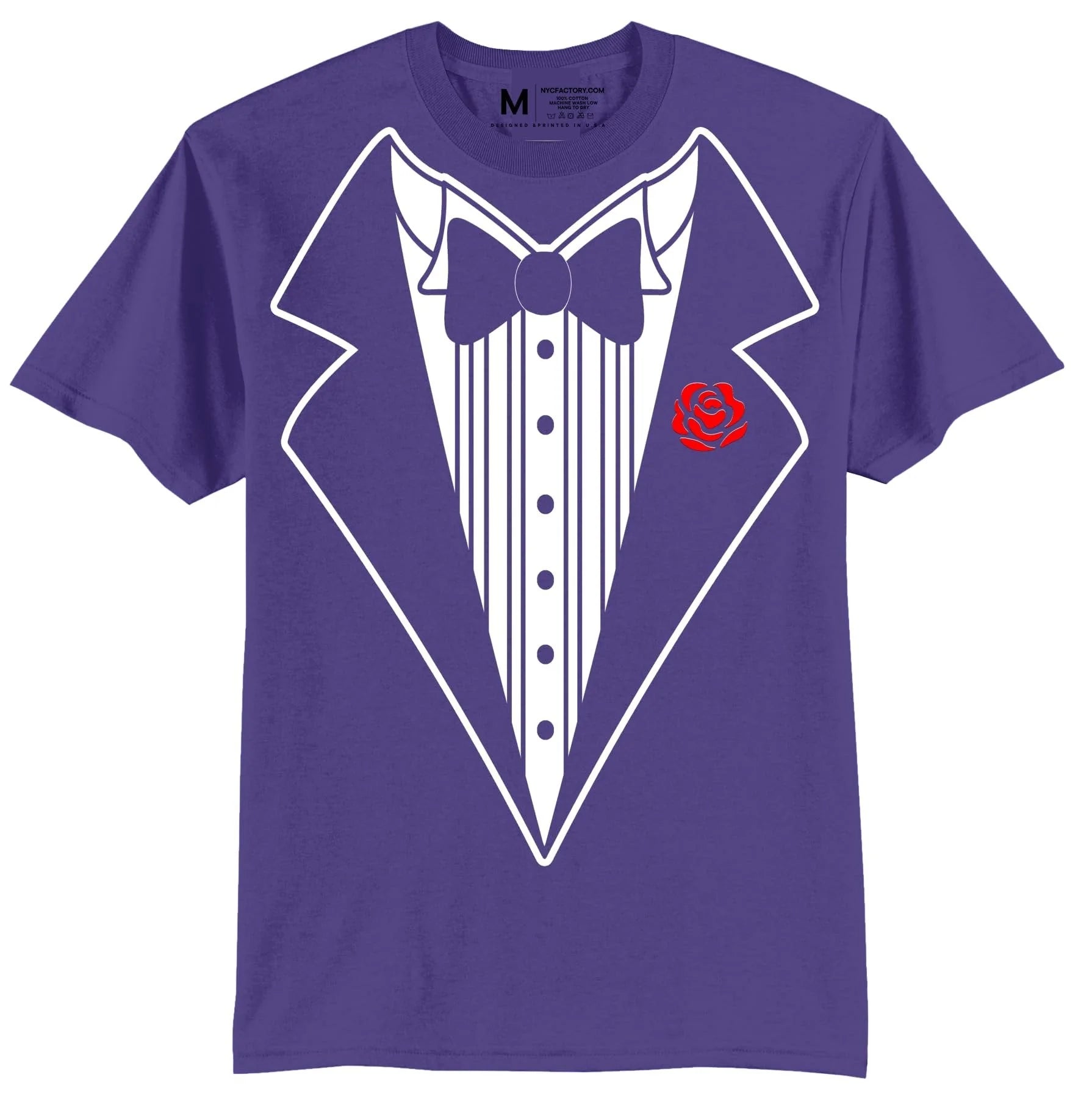 Men's Funny Tuxedo T-Shirt (Purple, Rose Design)