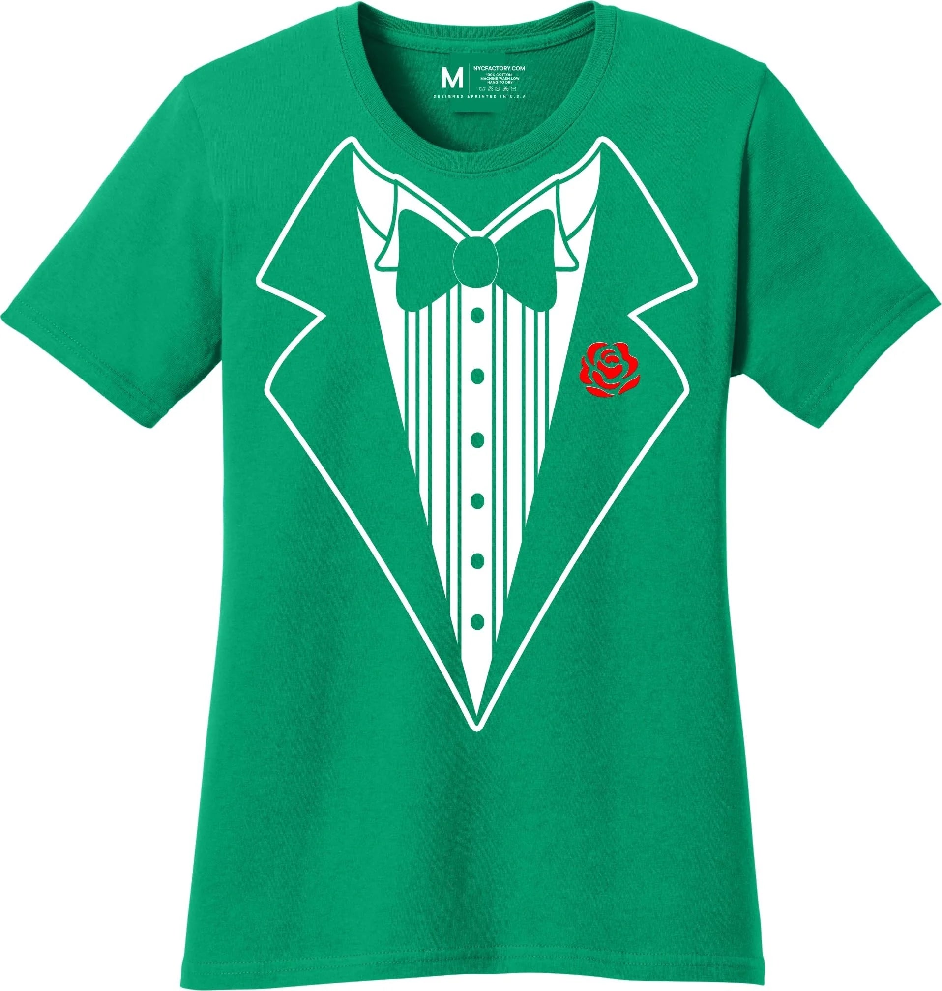Ladies Faux Tuxedo T-Shirt (Irish Green & Rose)