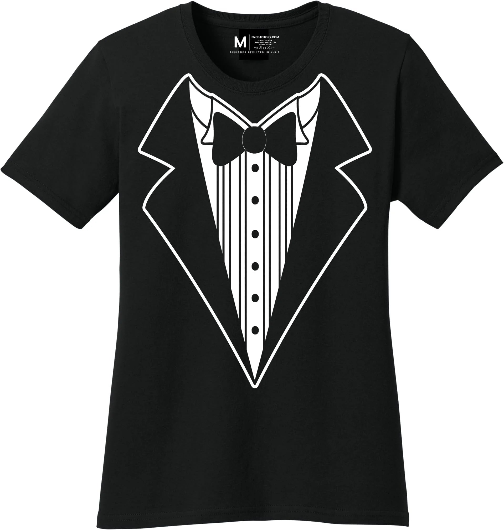 Ladies Faux Tuxedo T-Shirt (Black, Bowtie)