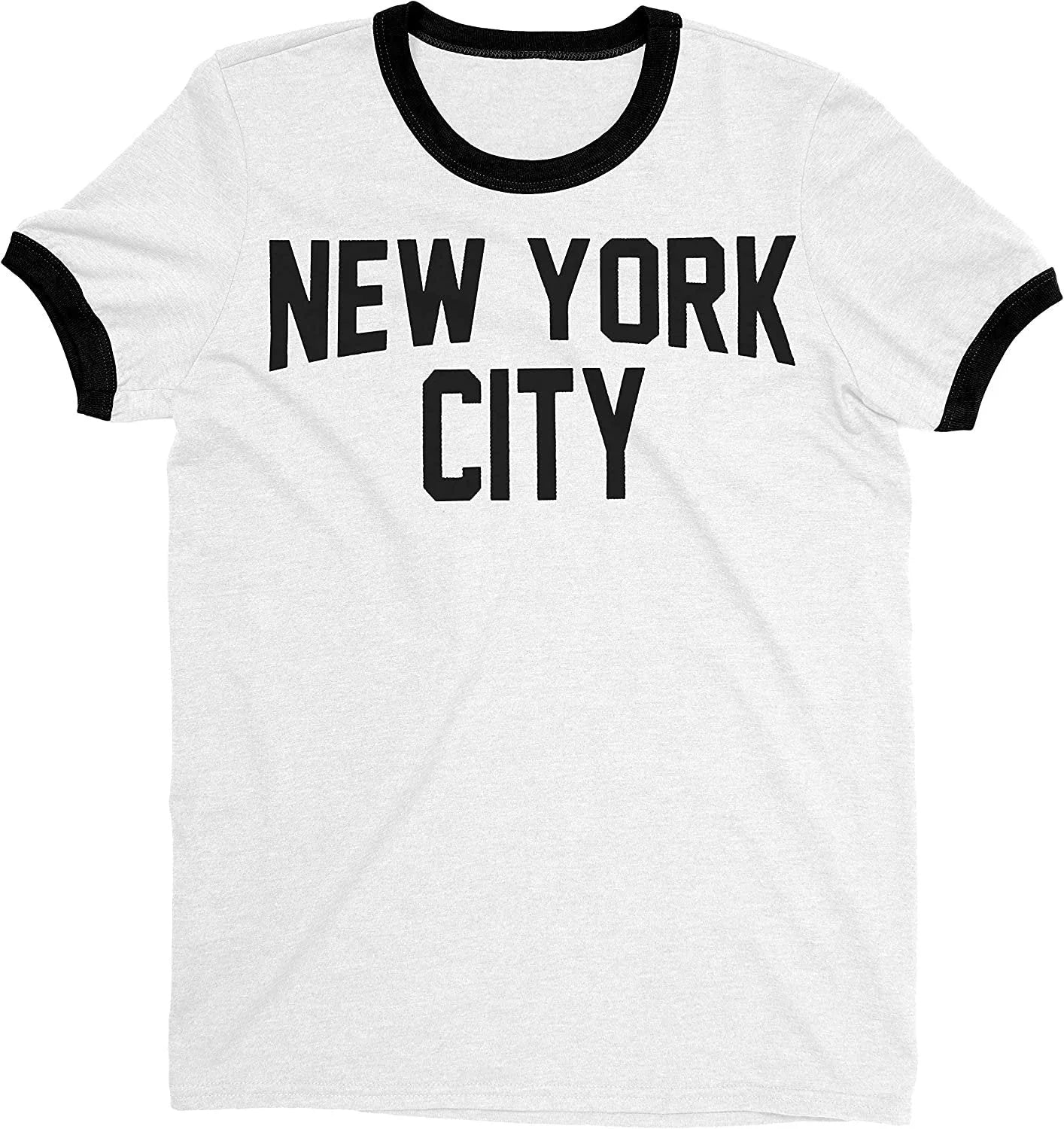 New York City Ringer Tee T-Shirt Retro Style Men's Shirt (White/Black, Regular) - NYC Factory