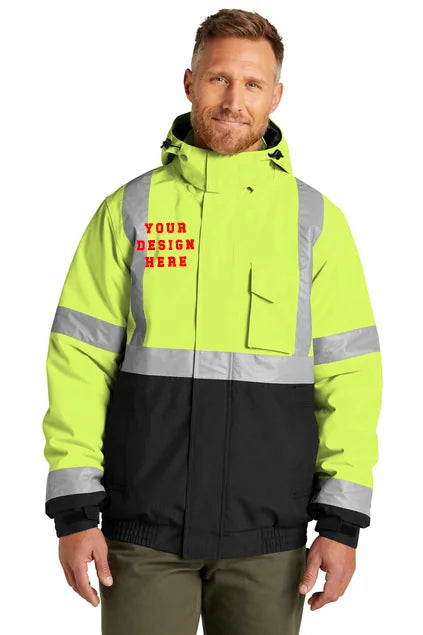 Custom Logo CornerStone� ANSI 107 Class 3 Economy Waterproof Insulated Bomber Jacket - NYC Factory