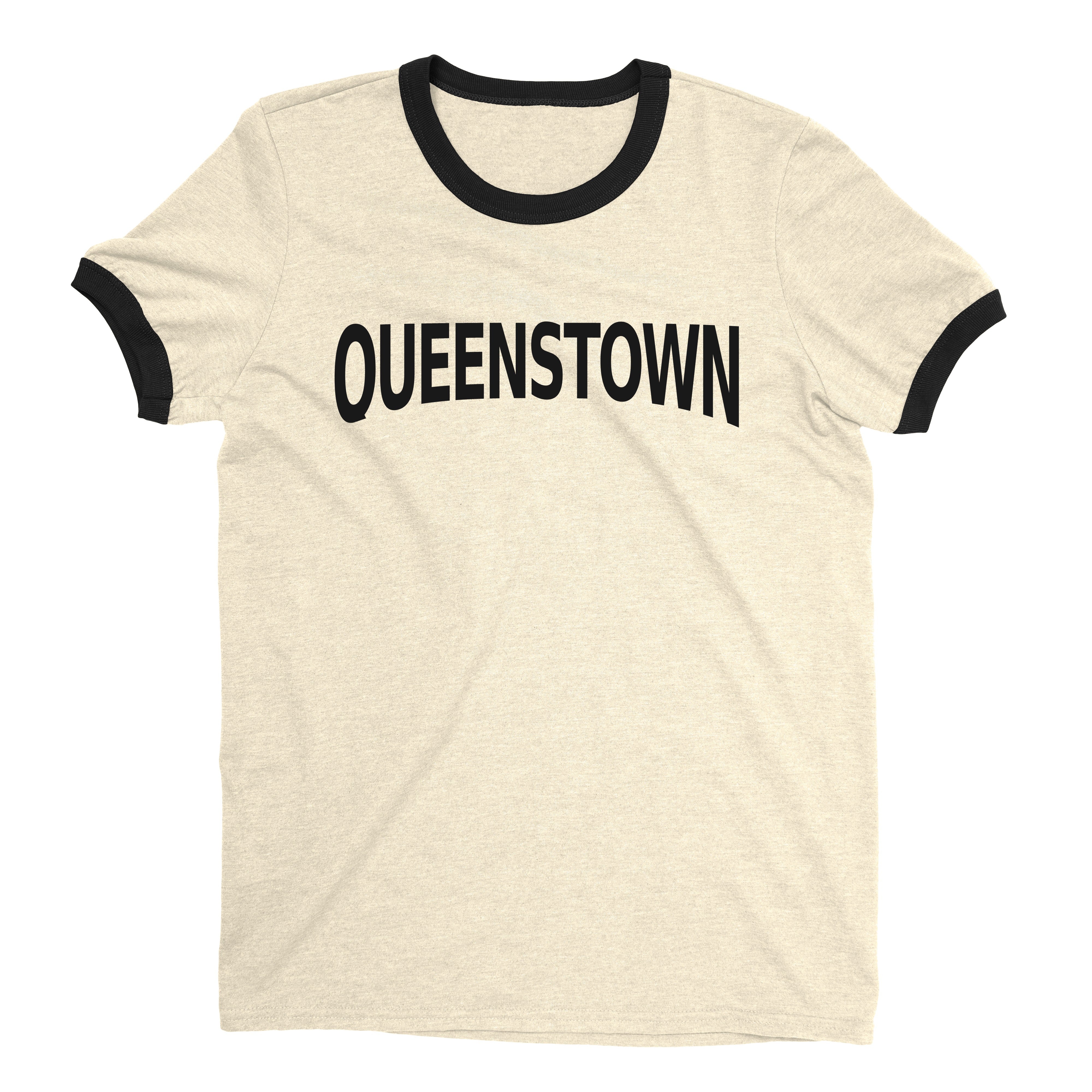Queenstown New Zealand Ringer Tee Retro Style Men's T-Shirt - NYC Factory - Natural