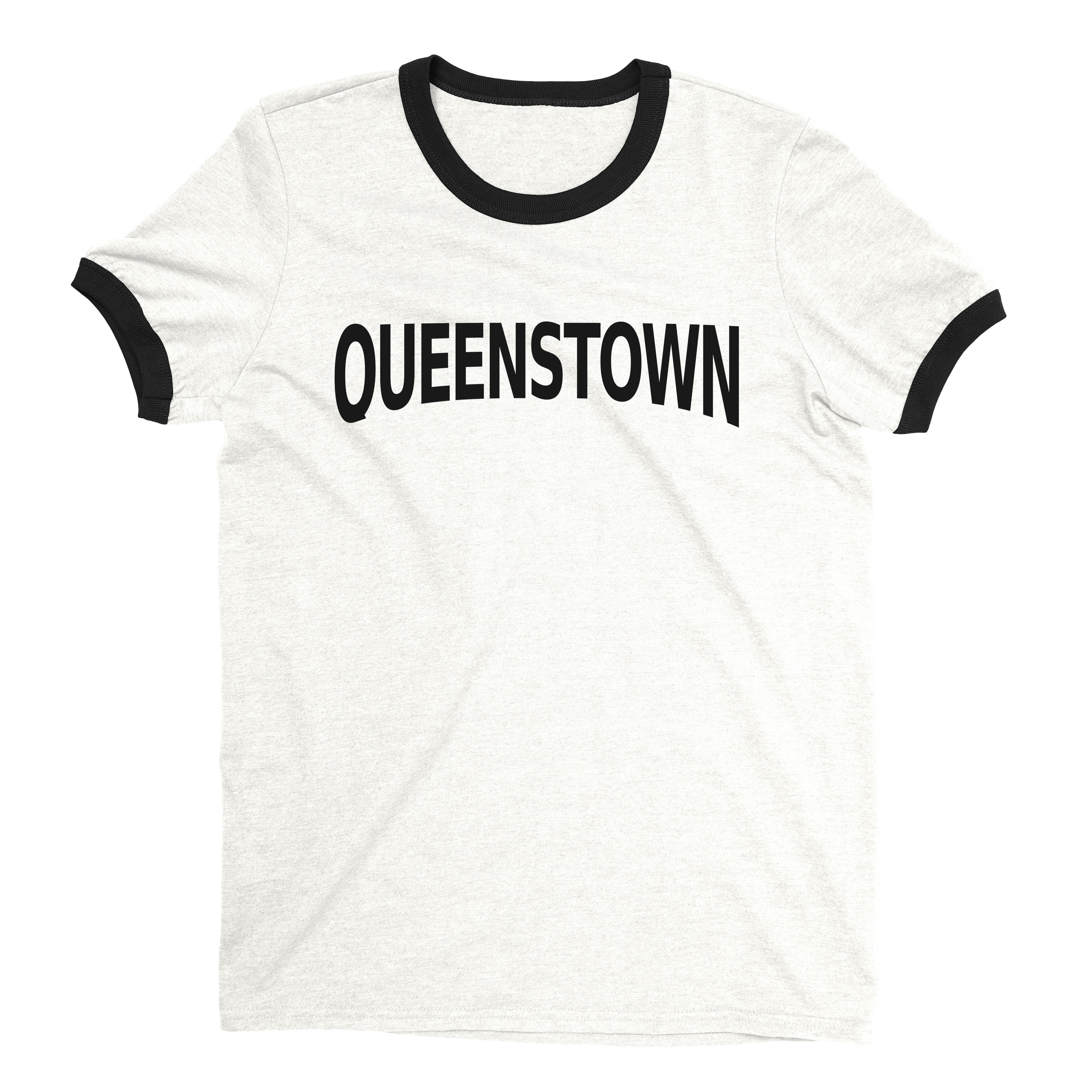 Queenstown New Zealand Ringer Tee Retro Style Men's T-Shirt - NYC Factory - White