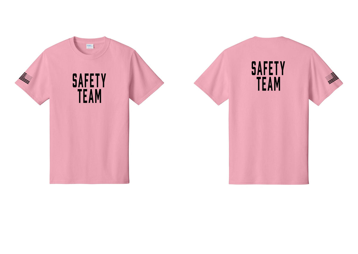 NYC Factory Safety Team T-Shirt for Events, Venues & Volunteers (Classic) - Front + Back + US Flag Sleeve - Candy Pink