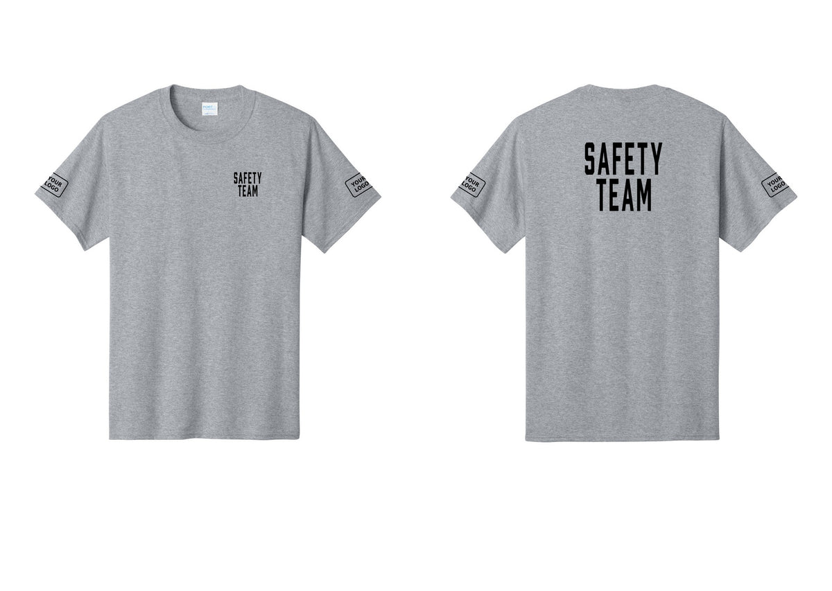 NYC Factory Custom Logo Safety Team T-Shirt for Events, Venues & Volunteers (Classic) - Chest + Back + Your Logo Sleeves - Athletic Heather