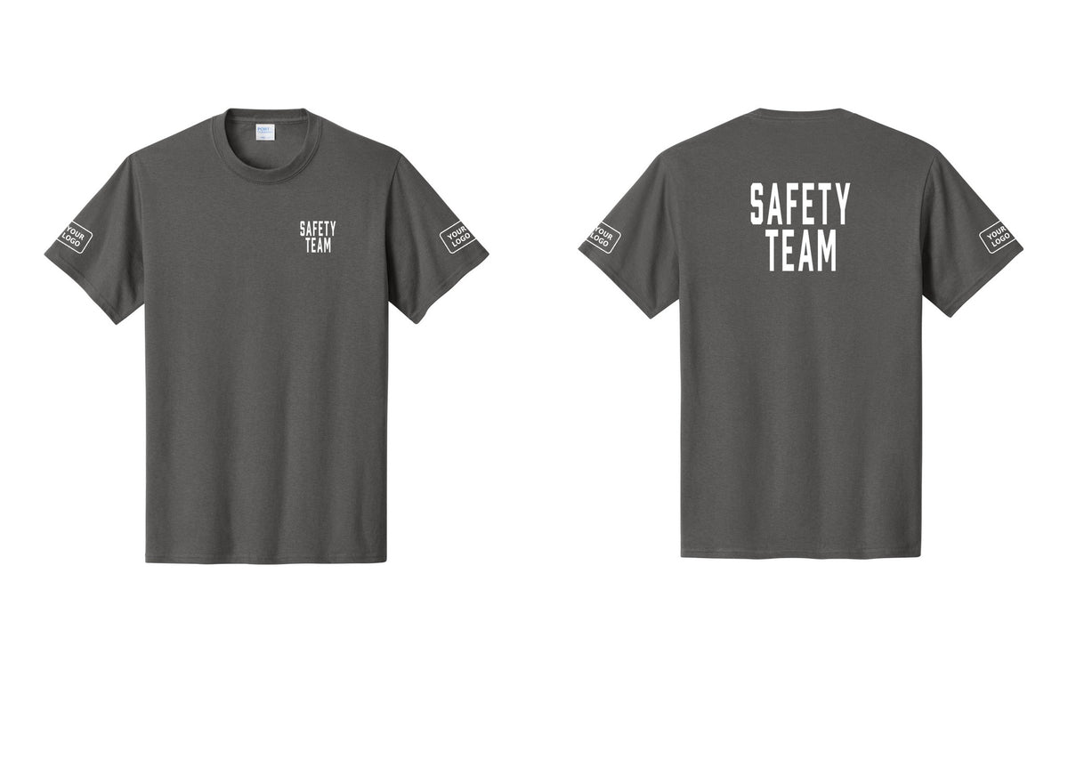 NYC Factory Custom Logo Safety Team T-Shirt for Events, Venues & Volunteers (Classic) - Chest + Back + Your Logo Sleeves - Charcoal