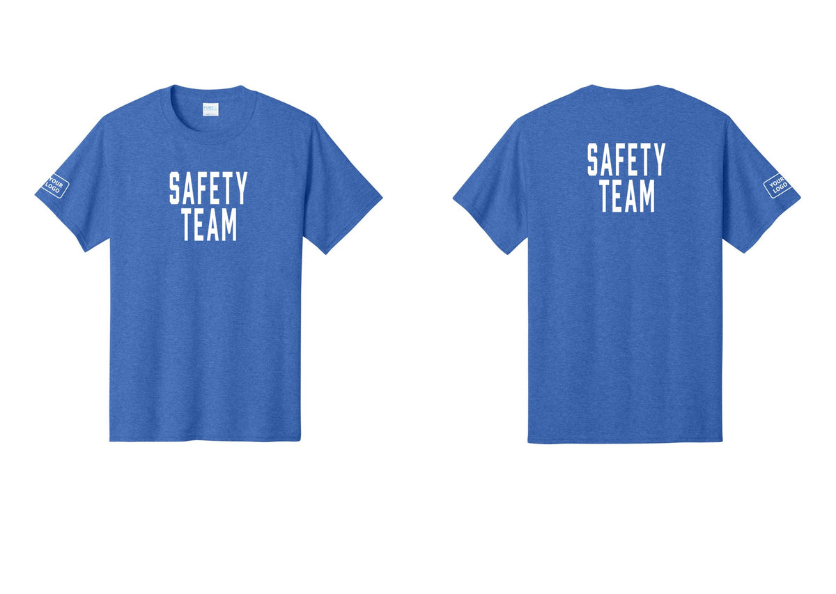 NYC Factory Custom Logo Safety Team T-Shirt for Events, Venues & Volunteers (Classic) - Front + Back + Your Logo Sleeve - Heather Royal