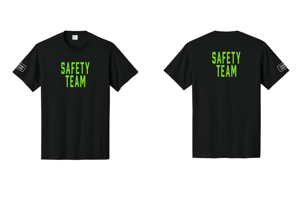 NYC Factory Custom Logo Safety Team T-Shirt for Events, Venues & Volunteers (Classic) - Front + Back + Your Logo Sleeve - Black / Neon