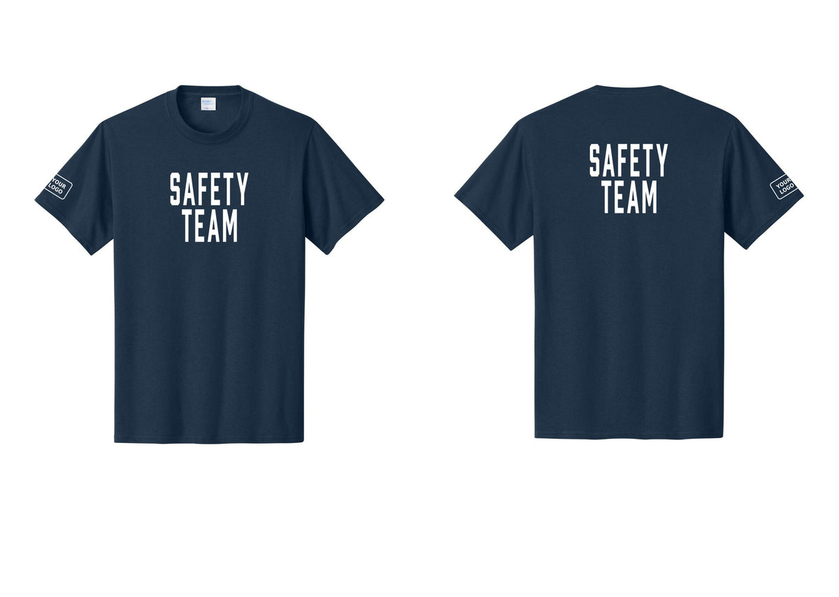NYC Factory Custom Logo Safety Team T-Shirt for Events, Venues & Volunteers (Classic) - Front + Back + Your Logo Sleeve - Navy