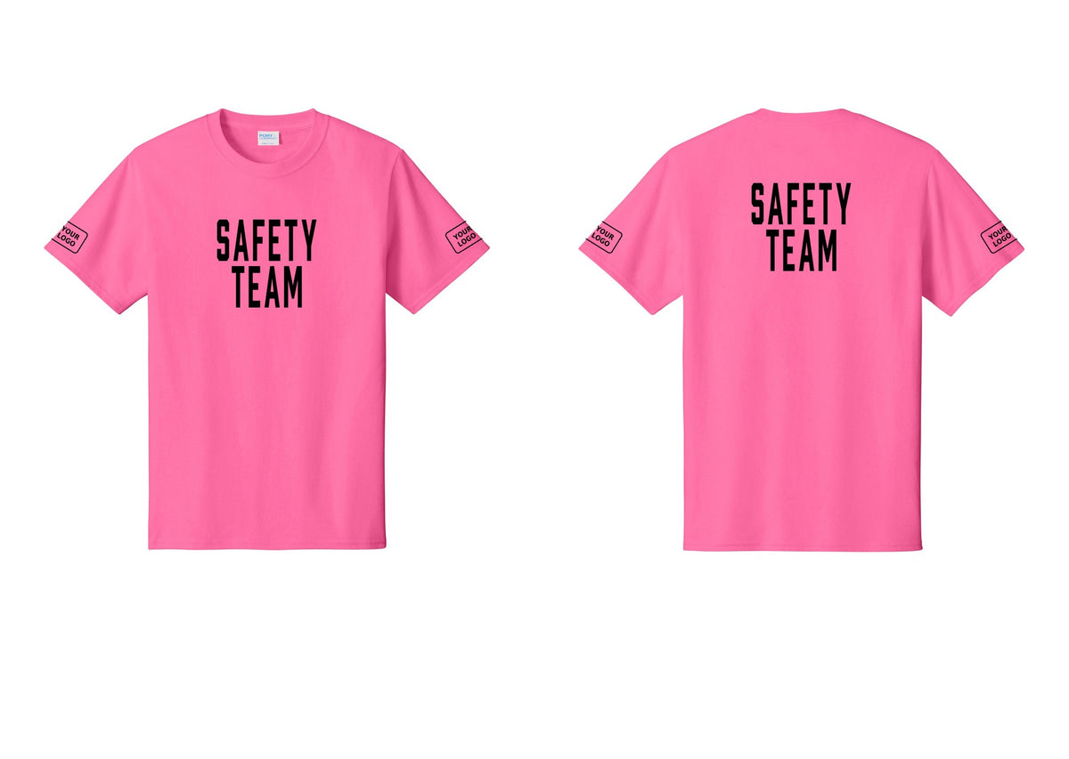 NYC Factory Custom Logo Safety Team T-Shirt for Events, Venues & Volunteers (Classic) - Front + Back + Your Logo Sleeves - Neon Pink