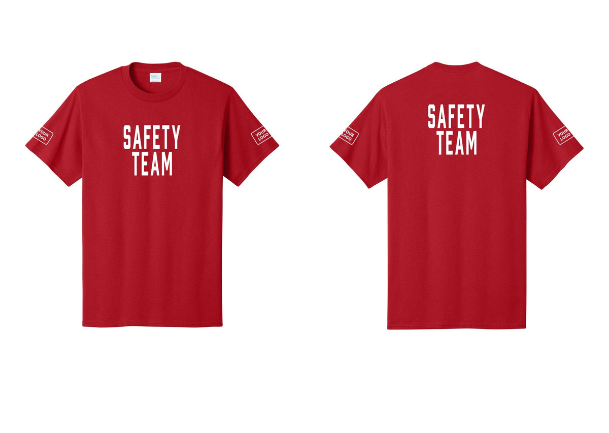 NYC Factory Custom Logo Safety Team T-Shirt for Events, Venues & Volunteers (Classic) - Front + Back + Your Logo Sleeves - Red